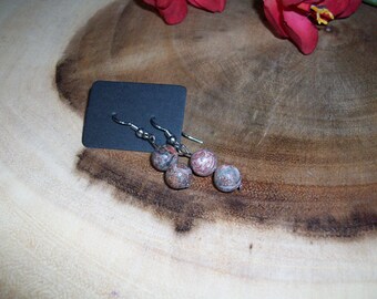 Leopardskin Jasper Stainless Steel 8mm Gemstone Hook Earrings