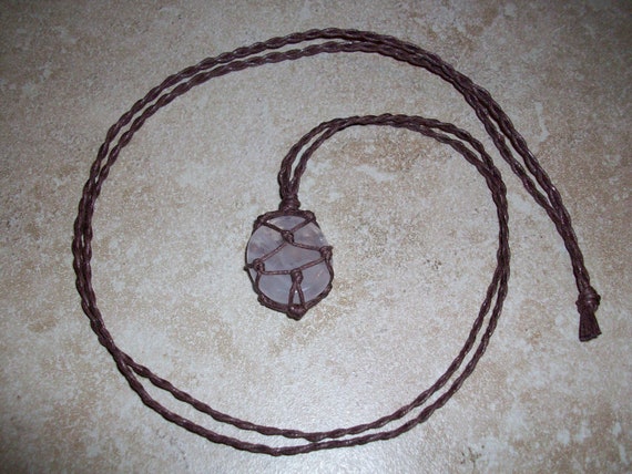 Rose Quartz Thumb Stone Braided Necklace