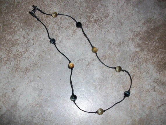 Blue and Golden Tiger's Eye 8mm Choker Style Stackable Knotted Necklace