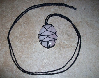 Rose Quartz Worry Stone Braided Necklace