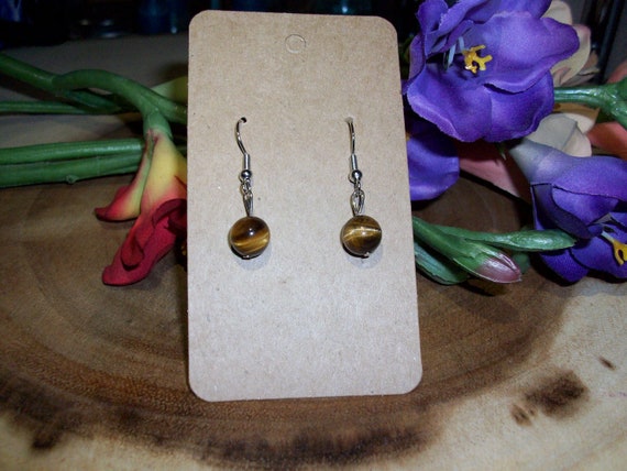 Tiger's Eye Stainless Steel Single Bead 8mm Gemstone Hook Earrings