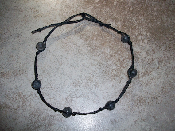 Blue Pearl Moonstone Larvikite 8mm Stackable Knotted Anklet