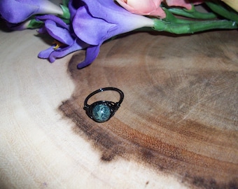 Copper Goddess Jewels Adjustable Priestess Small Finger Pinky Ring or Toe Ring Kambaba Childs ring Green Jasper