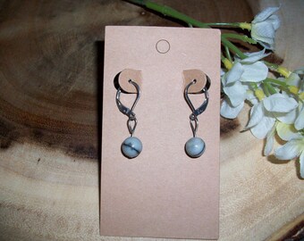 Spider Jasper Stainless Steel Leverback Single Bead 8mm Gemstone Earrings