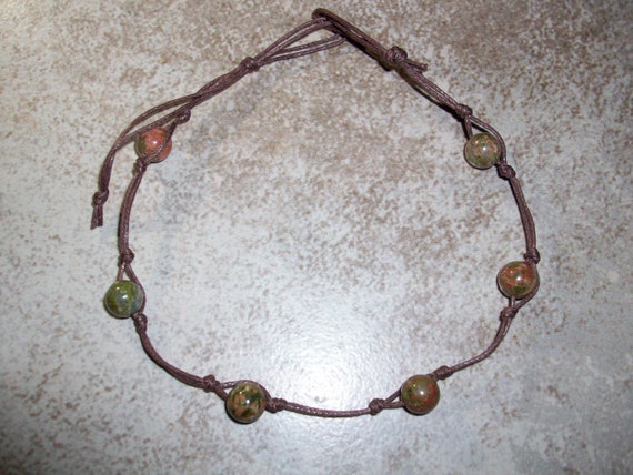 Unakite Stackable Knotted Anklet