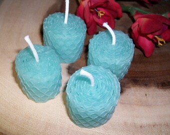 Handmade Aquamarine Beeswax Tealights Set Of Four Spell Candles