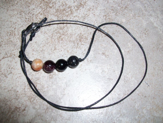 Uplift the Spirit 8mm Gemstone Bead Choker Style Necklace ~ Sunstone, Garnet, Rainbow Obsidian and Nuummite