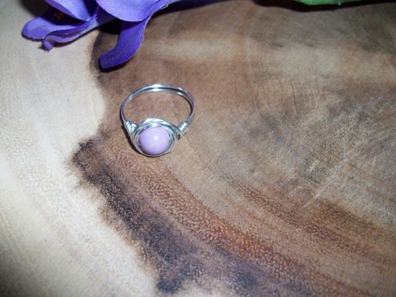 Phosphosiderite 8mm Silver Color Copper Wire Wrapped Ring 8 1/2