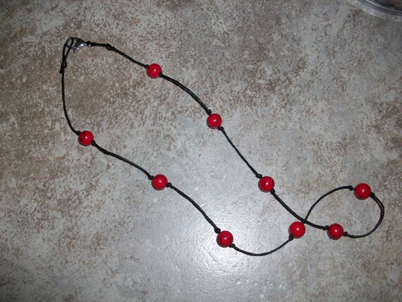 Red Howlite 8mm Choker Style Stackable Knotted Necklace