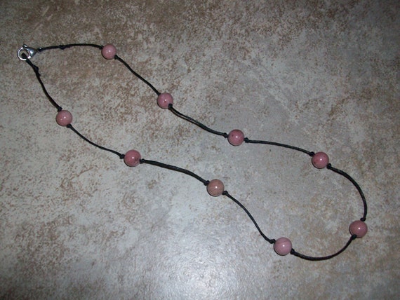 Rhodochrosite 8mm Choker Style Stackable Knotted Necklace
