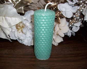 Handmade Aquamarine Beeswax 4 inch Candle