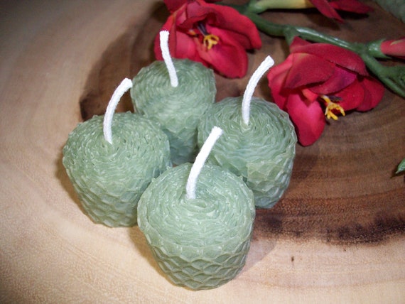 Handmade Olive Green Beeswax Set Of Four Spell Candles Tealights