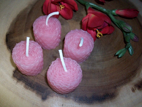 Handmade Pink Beeswax Tealights Set Of Four Spell Candles