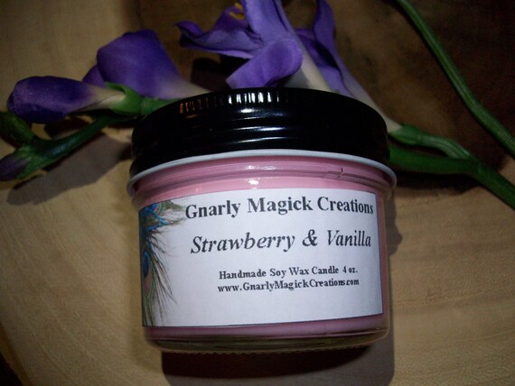 Handmade Strawberry and Vanilla 4 oz Jar Candle