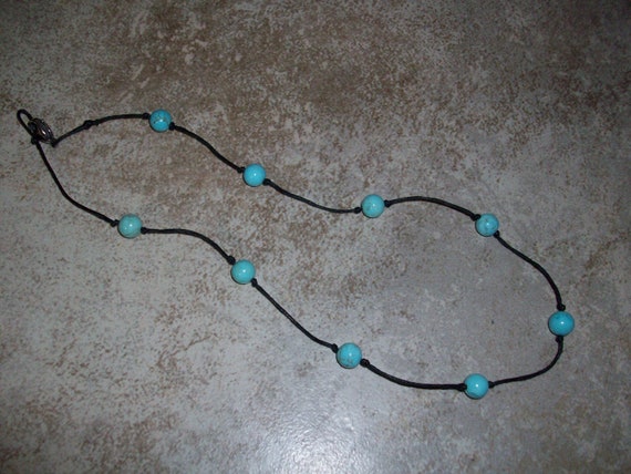 Turquoise Magnesite 8mm Choker Style Stackable Knotted Necklace