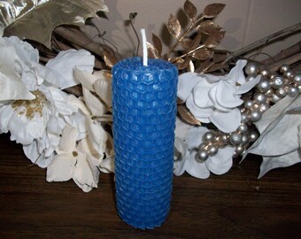 Handmade Blue Beeswax 4 inch Candle