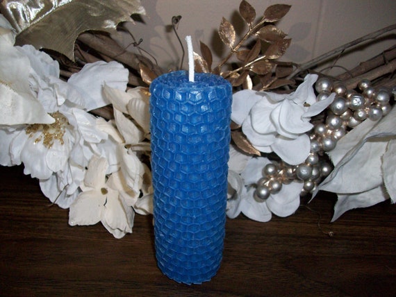 Handmade Blue Beeswax 4 inch Candle