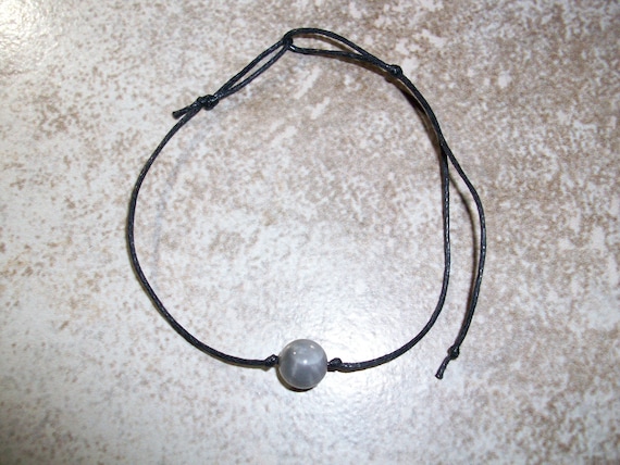 Black Moonstone 7mm Single Bead Stackable Knotted Bracelet( 7 - 8 1/2 inch Wrist)
