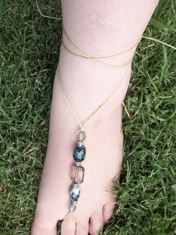 Blue, Black and Silver Barefoot Sandals
