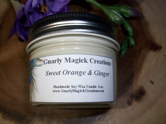 Handmade Sweet Orange and Ginger 4 oz Jar Candle