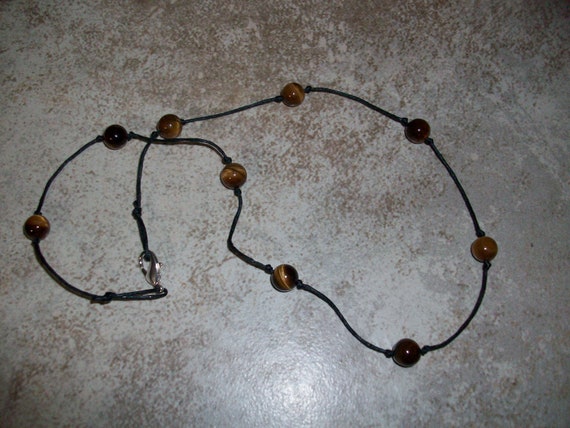 Tiger's Eye 8mm Choker Style Stackable Knotted Necklace