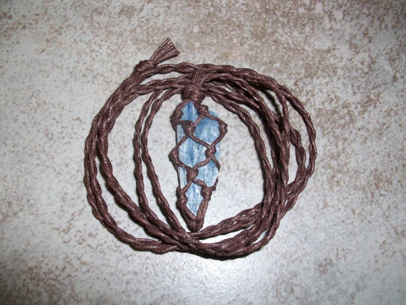 Blue Kyanite Braided Necklace (Brown Cord) (Various Stones Available) This is an example of the necklace you will receive.