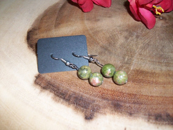 Unakite Stainless Steel 8mm Gemstone Hook Earrings