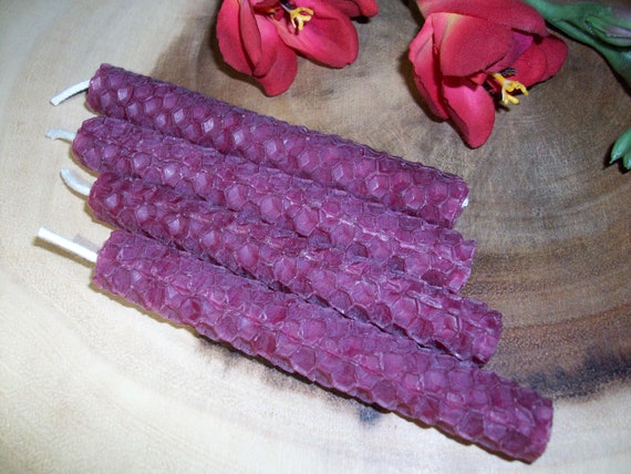 Handmade Magenta Beeswax Set Of Four Chime Spell Candles