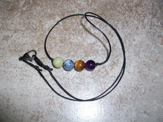 Anxiety and Confidence 8mm Gemstone Bead Choker Style Necklace ~ Jade, Sodalite, Tigers Eye and Amethyst