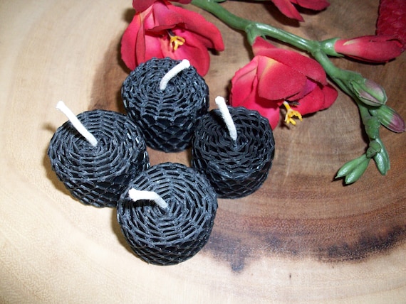 Handmade Black Beeswax Tealights Set Of Four Spell Candles