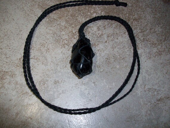 Black Tourmaline (Tumbled) Braided Necklace