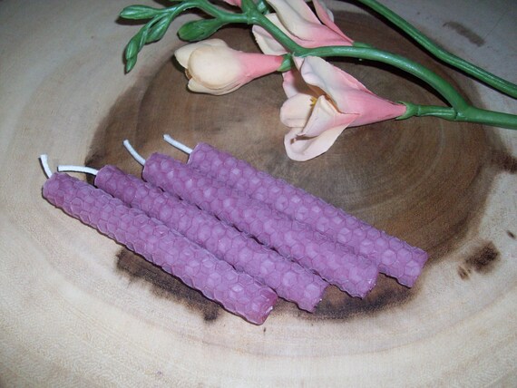 Handmade Mauve/Rose Pink Beeswax Set Of Four Chime Spell Candles