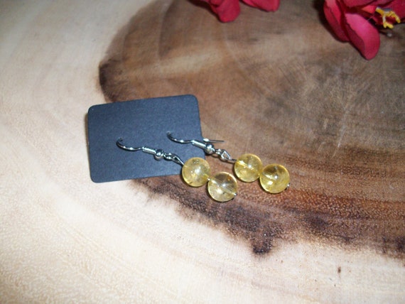 Citrine Stainless Steel 8mm Gemstone Hook Earrings