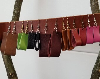 Leather earrings, loop earrings, dangle earrings, fun earrings
