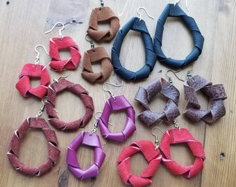 Twisted leather earrings, leather earrings, earrings, fun earrings, loop earrings, hoop earrings