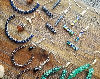 Beaded loop earrings, loop earrings, boho earrings, beaded earrings, colorful earrings, earrings, dangle earrings, wire wrapped earrings