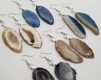 Agate slice earrings, agate earrings, stone earrings, nature earrings, valentine's earrings, earrings