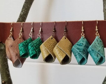 Leather loop earrings, loop earrings, leather earrings, dangle earrings, textured earrings