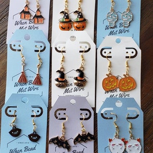 Halloween earrings, spooky earrings, earrings, colorful earrings, bat earrings, pumpkin earrings