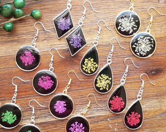 Floral earrings, resin earrings, spring earrings, nature earrings, fun earrings, cottage core earrings