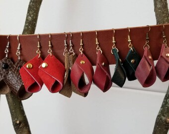 Cross looped leather earrings, looped earrings, studded earrings, fun earrings, leather earrings