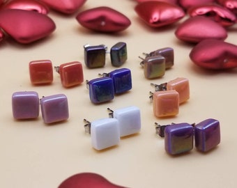 Tile earrings, glass earrings, square earrings, valentines earrings, spring earrings, earrings, stud earrings