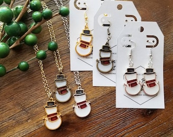 Christmas earrings, snowman earrings, holiday earrings, dangle earrings, festive earrings, resin earrings, necklace