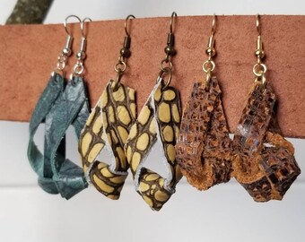 Leather knot earrings, Knot earrings, Leather earrings, Fan earrings, Dangle earrings, Textured earrings, Loop earrings
