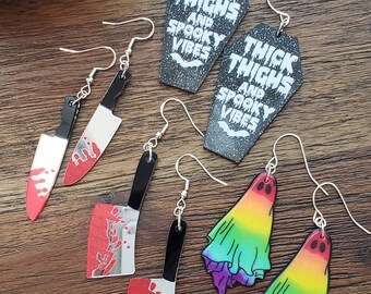 Halloween earrings, spooky earrings, ghost earrings, knife earrings, coffin earrings, thick thighs earrings, earrings