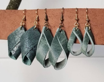 Loop leather earrings, Leather earrings, Fan earrings, Dangle earrings, Textured earrings