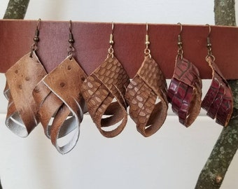 Leather loop cut earrings, leather earrings, loop earrings, dangle earrings