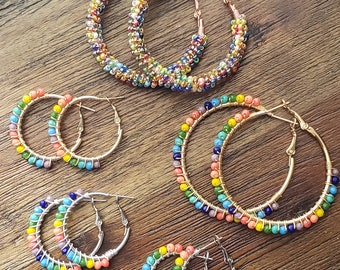 Rainbow earrings, beaded hoops, pride earrings, earrings, colorful earrings, fun earrings