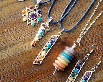 Chakra necklace, rainbow necklace, necklace, pendant necklace, metal necklace, stone necklace