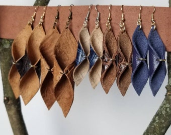Barrel roll leather earrings, Leather earrings, Fan earrings, Dangle earrings, Textured earrings
